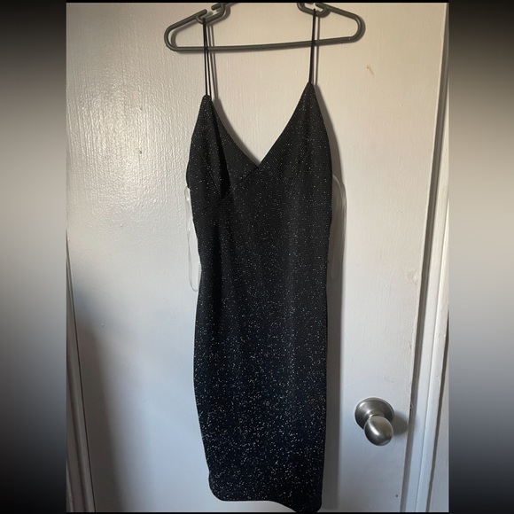 Popular21 Sparkly Metallic Black Mini Dress - Picture 3 of 4